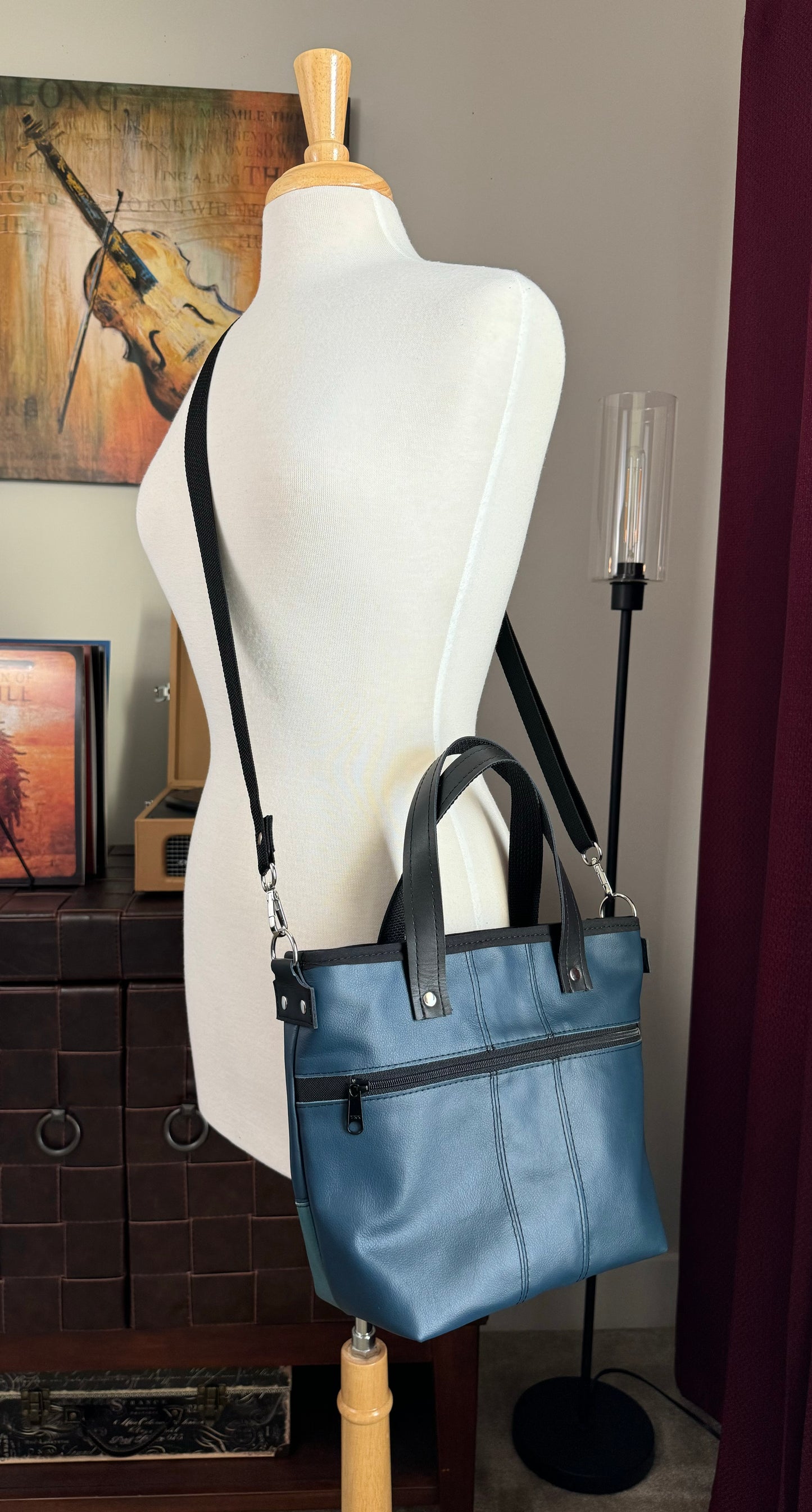 SALE - Blue and Teal Leather Patchwork Tote/Crossbody