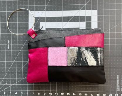 Pink & Black Leather Large Ring Clutch