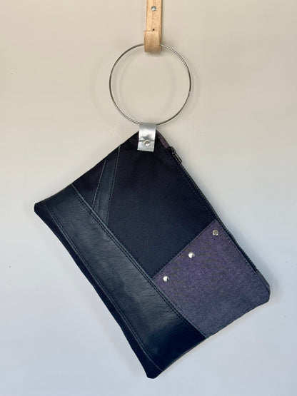Black Leather & Denim Large Clutch