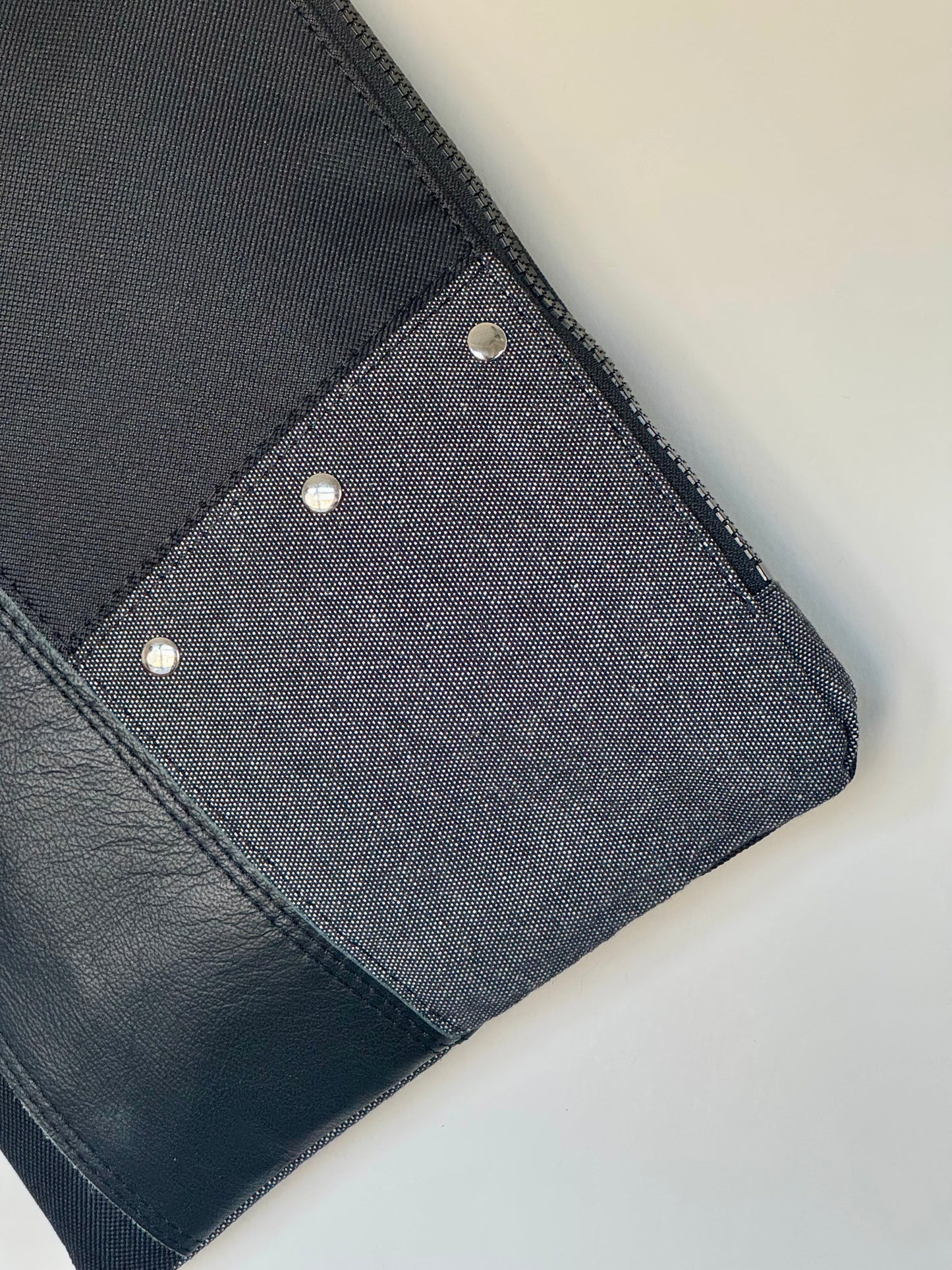 Black Leather & Denim Large Clutch