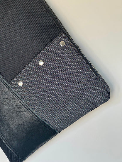 Black Leather & Denim Large Clutch