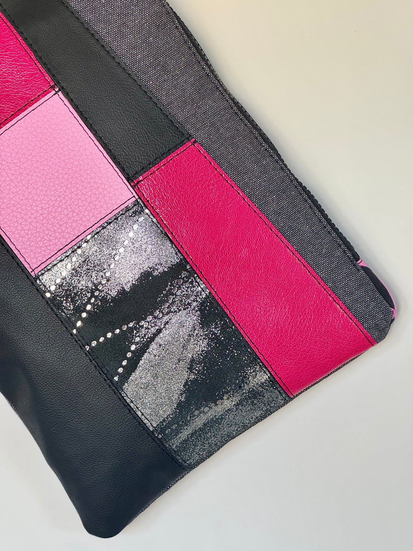 Pink & Black Leather Large Ring Clutch