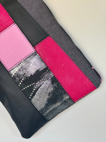 Pink & Black Leather Large Ring Clutch