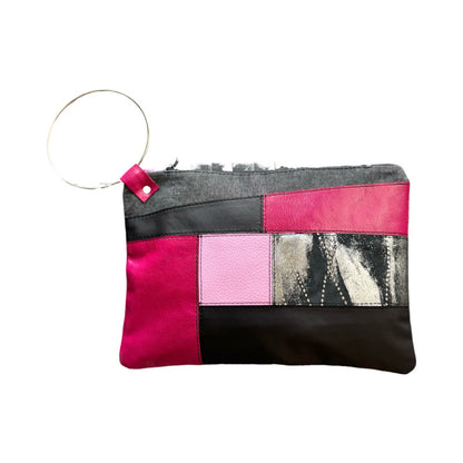 Pink & Black Leather Large Ring Clutch