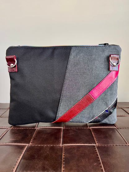 Black Rainbow & Burgundy Leather Large Clutch/Crossbody