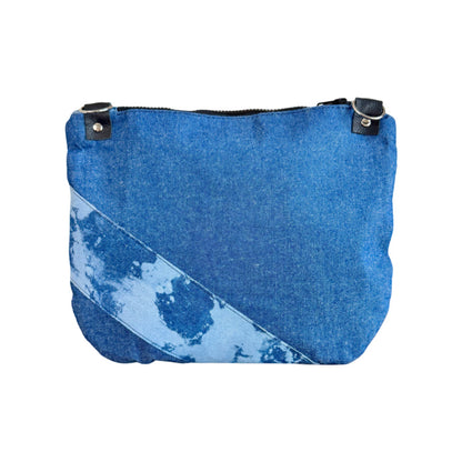 Blue Leather & Bleached Denim Crossbody